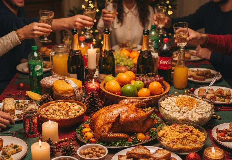 Imagem de uma ceia de natal, representando como evitar riscos cardiovasculares nas festas.